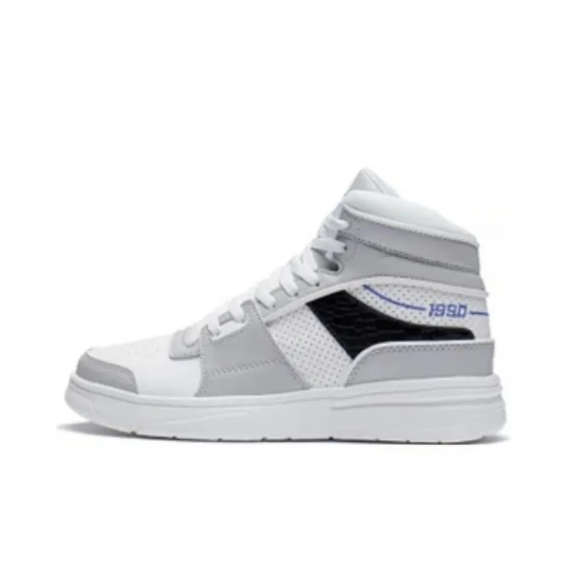 LiNing Wave Anti Slip And Wear Resistant Lightweight High Top Skateboard Shoes Men's Gray Black-1