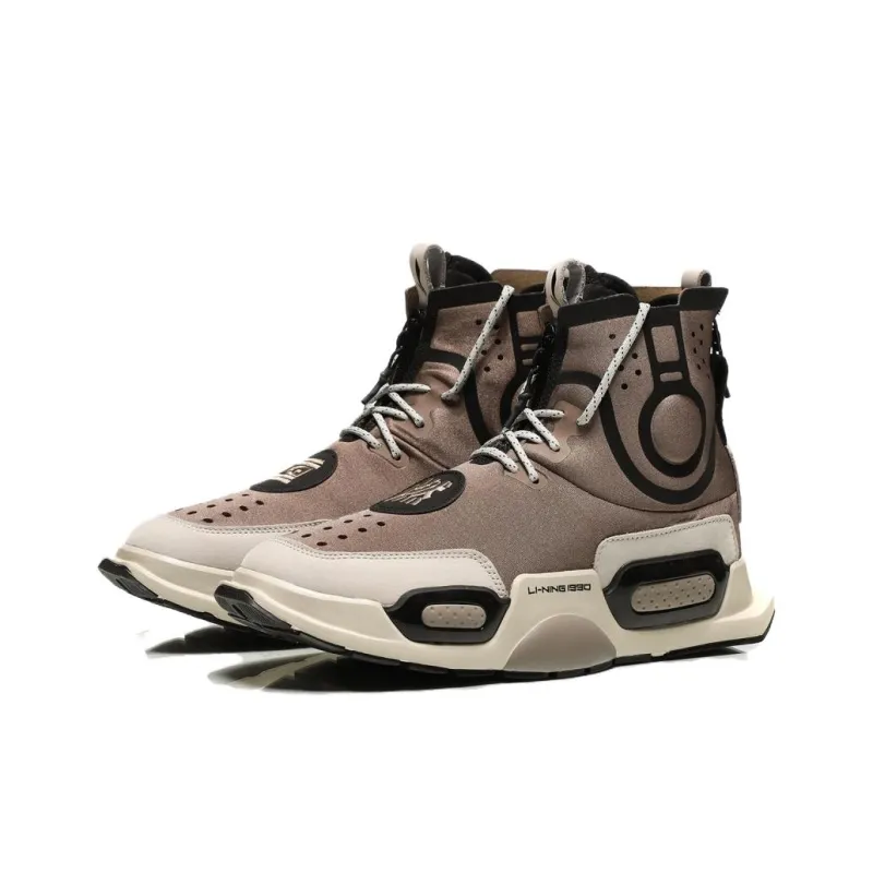 LiNing Rekindled Cushioning Anti Slip And Wear Resistant High Top Vintage Basketball Shoes Men's Brown-2
