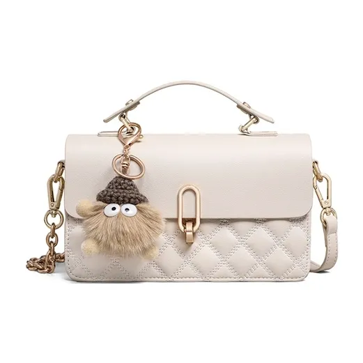 C°BANNER Cow Leather With Synthetic Leather Small Square Bag, One Shoulder Handbag Regular Women's Ecru-2