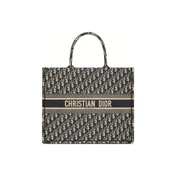 DIOR Canvas Tote Bag, Shopping Bag, Shoulder Bag, Handbag Tubas Women's Beige & Blue