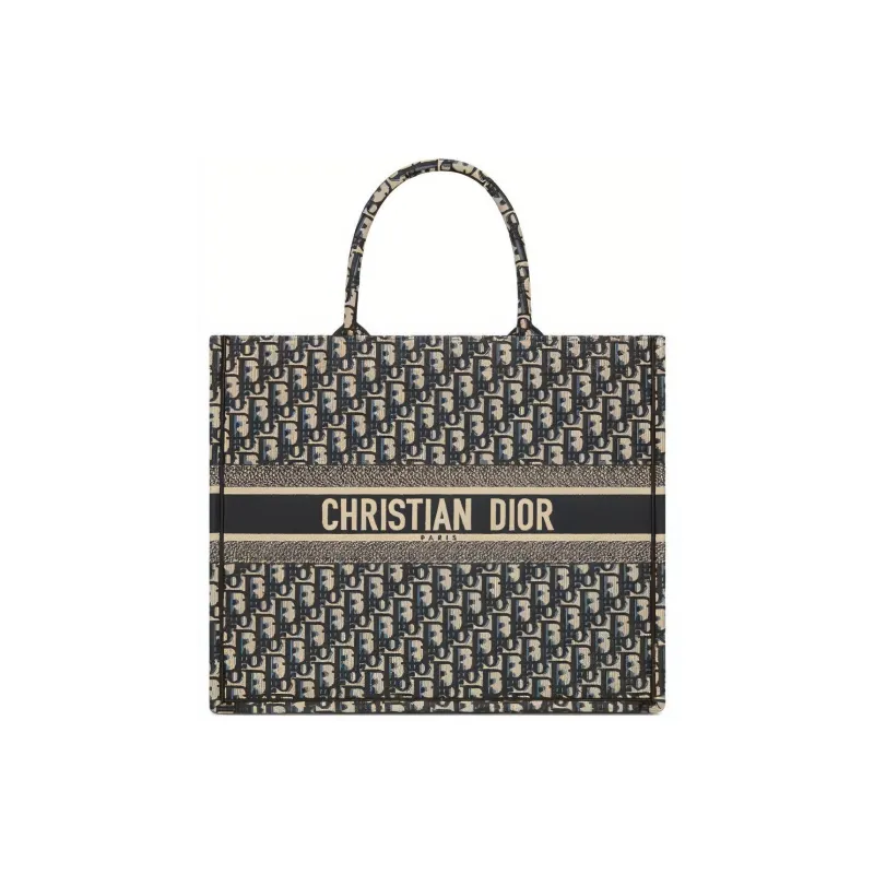 DIOR Canvas Tote Bag, Shopping Bag, Shoulder Bag, Handbag Tubas Women's Beige & Blue-0
