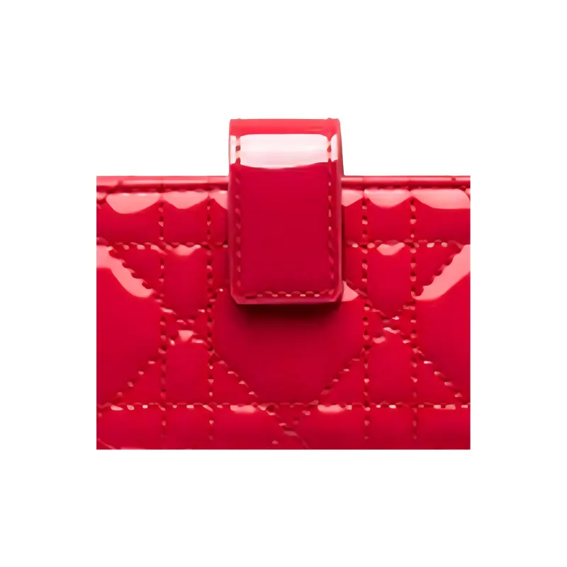 DIOR Lady Dior Patent Leather, Cow Leather Coin Purse, Card Holder Women's Raspberry Red-4