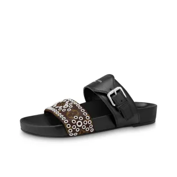 LOUIS VUITTON Bom Dia Slide Slippers Women's Black