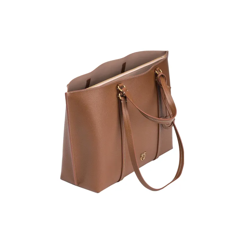 PINKO Cow Leather Tote Bag, Shopping Bag, Handbag Tubas Women's Umber-3