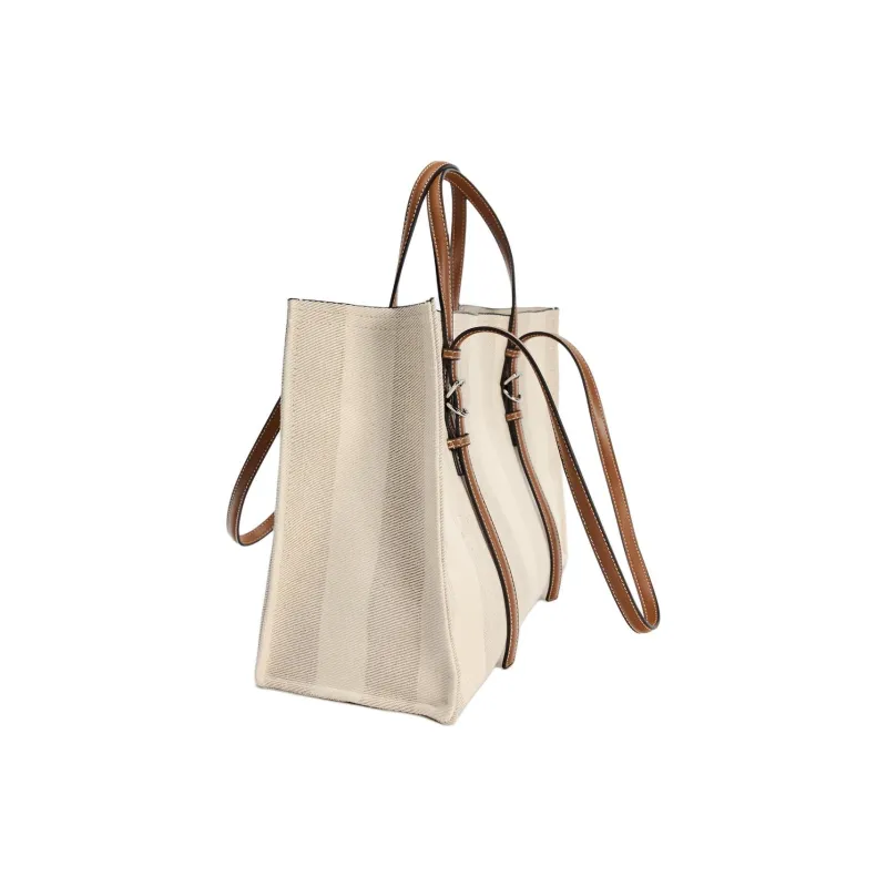 ZARA Cotton Tote Bag Shopping Bag Shoulder Bag Handbag Large Size Women's Dark Brown Yellow-2
