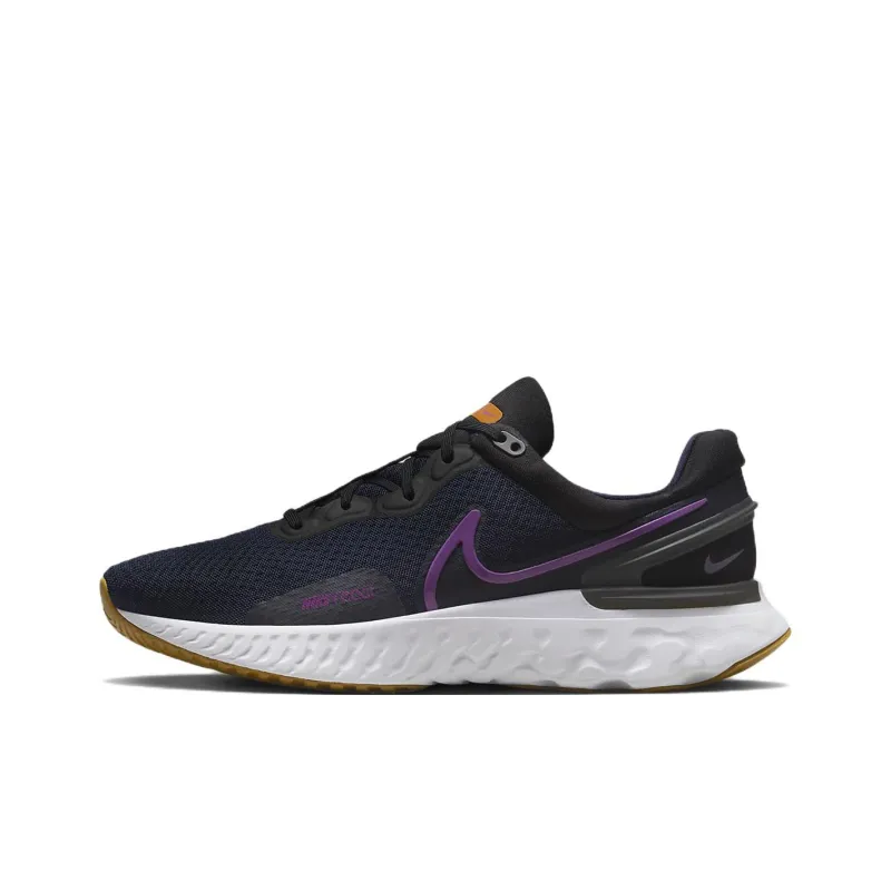 Nike React Miler 3 Cushioned Slip Resistant Breathable Lightweight Low Top Running Shoes Men's Black Purple-0