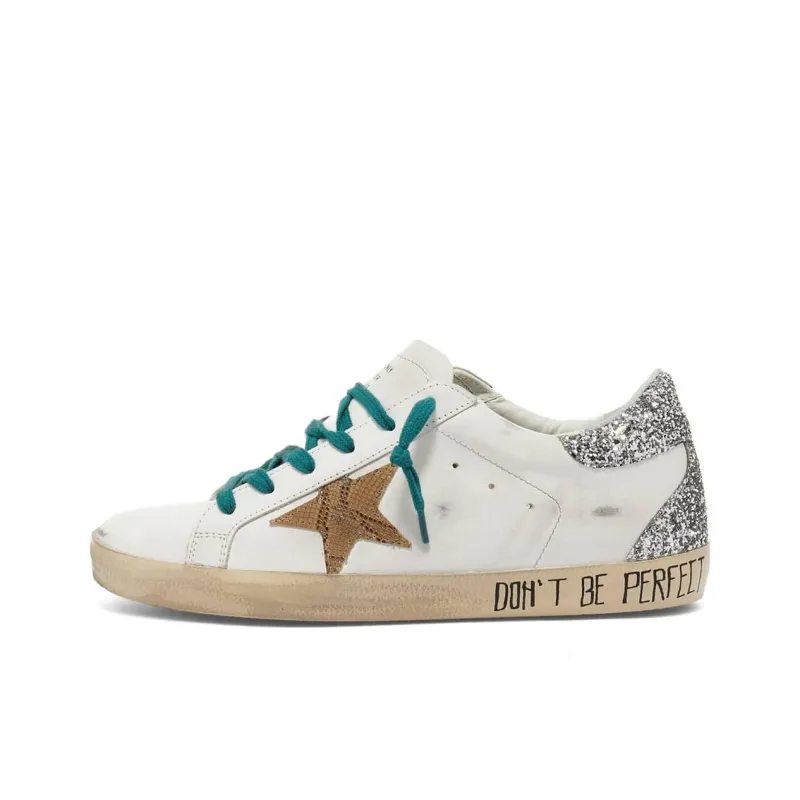 Golden Goose Super Star Stylish Skateboarding Shoes Women's White Silver Vintage Version-0