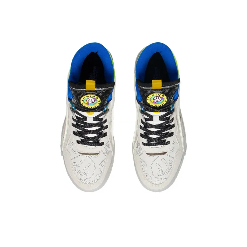 LiNing Wave Mid Party Anti Slip Wear Resistant Mid Top Skateboard Shoes Women's White Black Blue-3