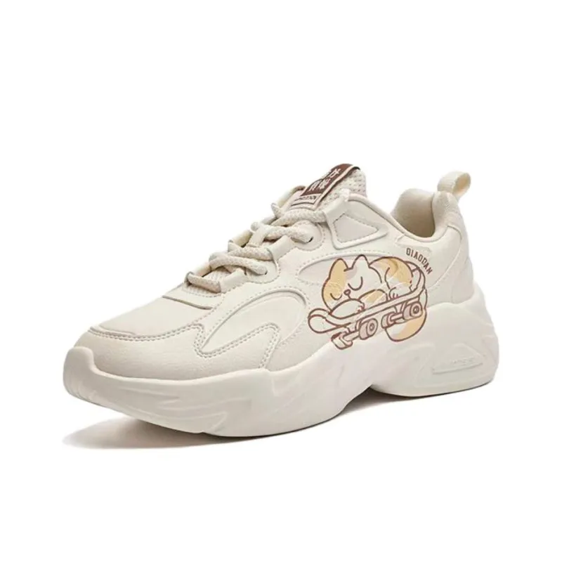 QIAODAN Cushioning Wear-Resistant Low-Top Casual Shoes Women's White Brown-0