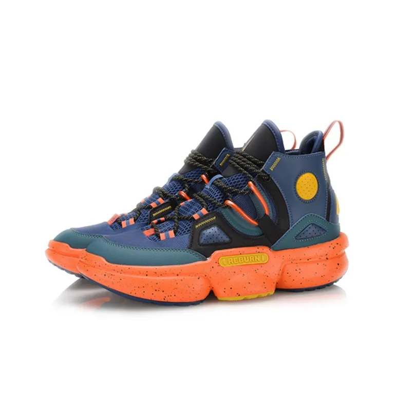 LiNing Reburn EZ Fit Coverage High Top Vintage Basketball Shoes Men's Blue Orange-2