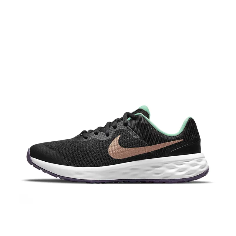 Nike REVOLUTION 6 Cushioning Breathable Lightweight Wear-Resistant Slip-Resistant Low-Top Running Shoes GS Black Gold-0