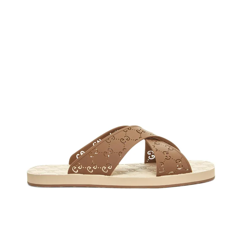 GUCCI GG Slide Slippers Men's Brown-1