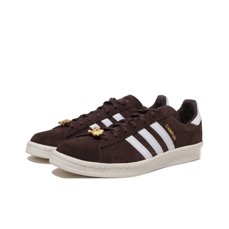 Adidas Originals x A BATHING APE Campus 80S Wear-Resistant Low-Top Skateboard Shoes Women's Coffee-2