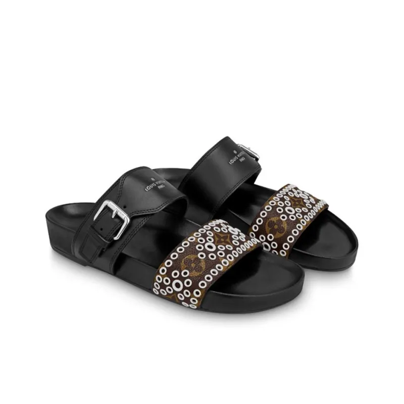 LOUIS VUITTON Bom Dia Slide Slippers Women's Black-2