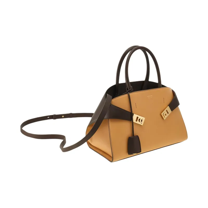 FERRAGAMO Calfskin Handbag Small Size Women's Camel & Dark Brown-2