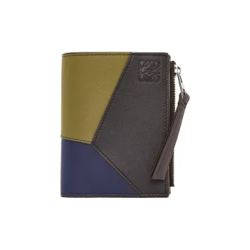 LOEWE Puzzle Calfskin Wallet Men's New Olive With Dark Brown Accents