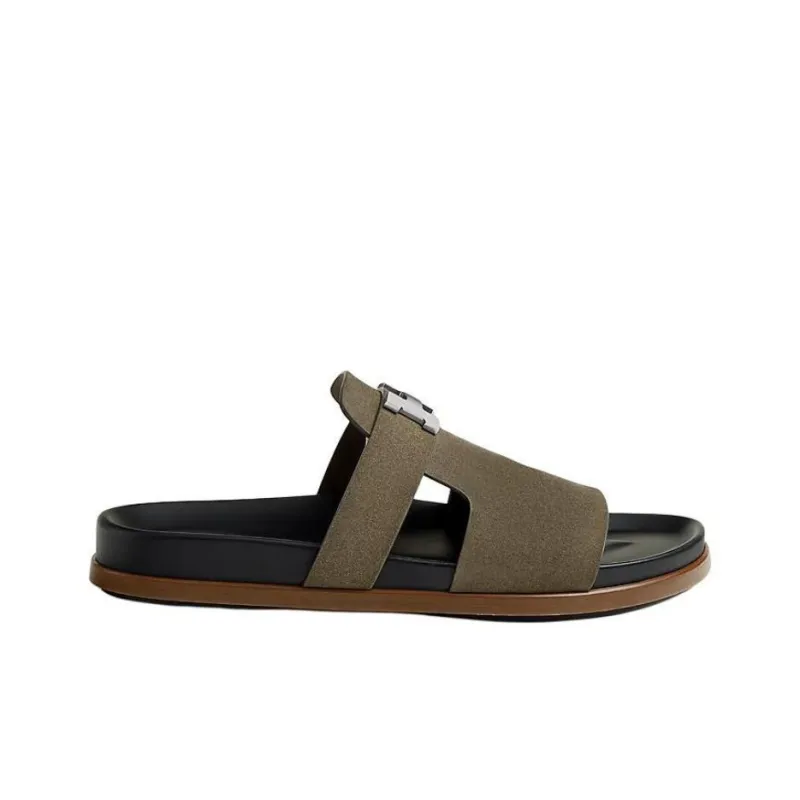 HERMES Slide Slippers Men's Green-1