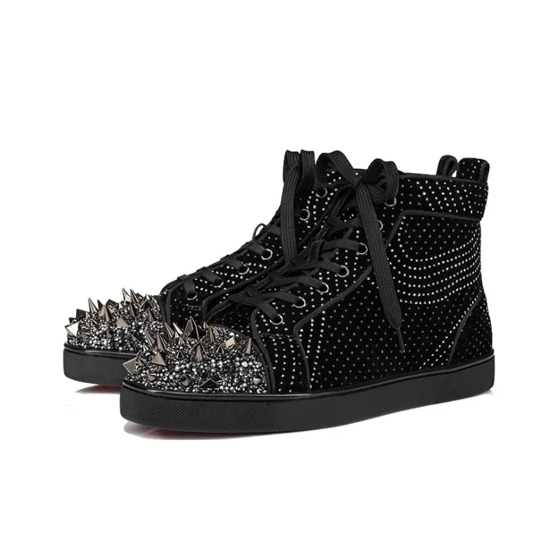 CL LUBOTING Lou Pik Pik Strass High Top Skateboard Shoes Men's Black-1