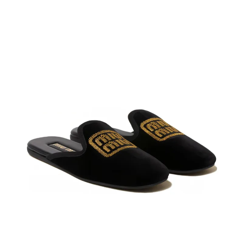 MIU MIU Logo-embroidered Velvet Slippers-2