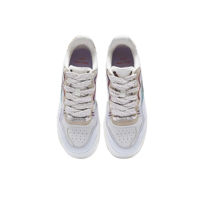 LINING Future C1 Skateboard Shoes Women's Low Top White/Gray/Cyan/Brown-3