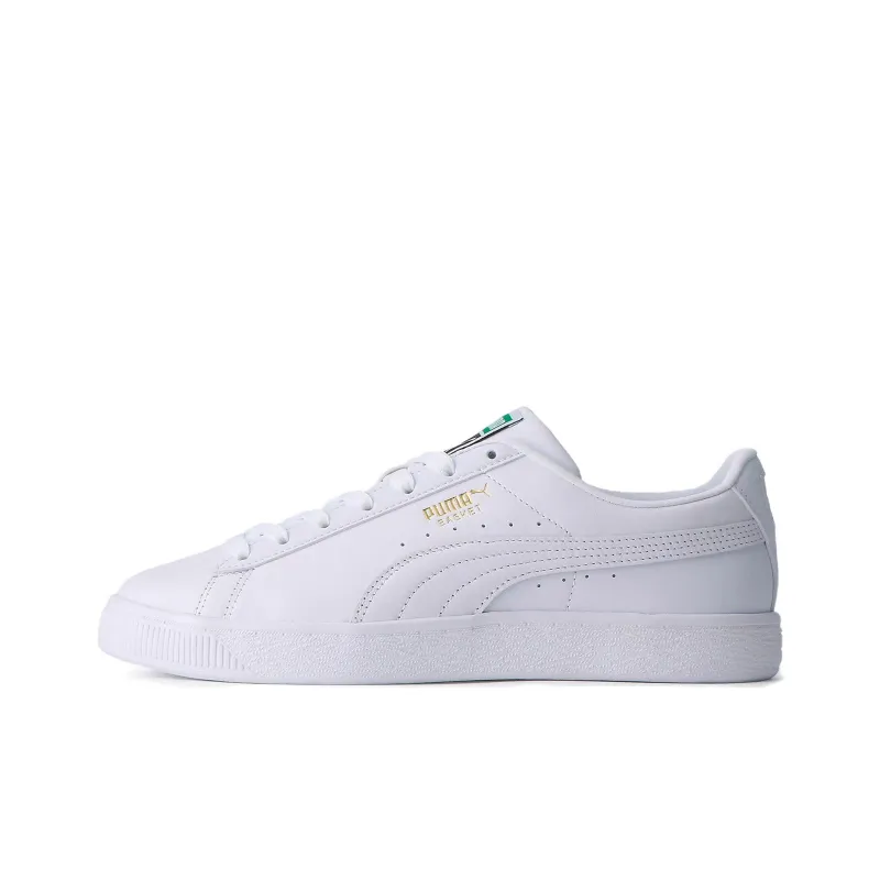 PUMA Basket Classic Anti Slip Wear Resistant Low Top Skateboard Shoes Unisex White Green-0