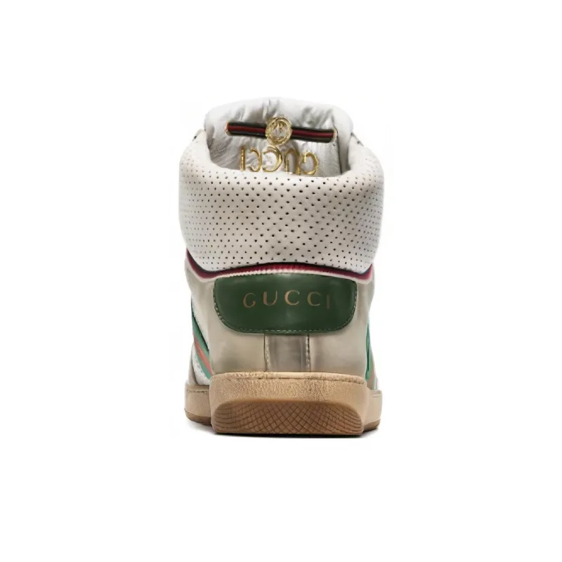 GUCCI Screener High-Top Skateboard Shoes Men's White Green-3