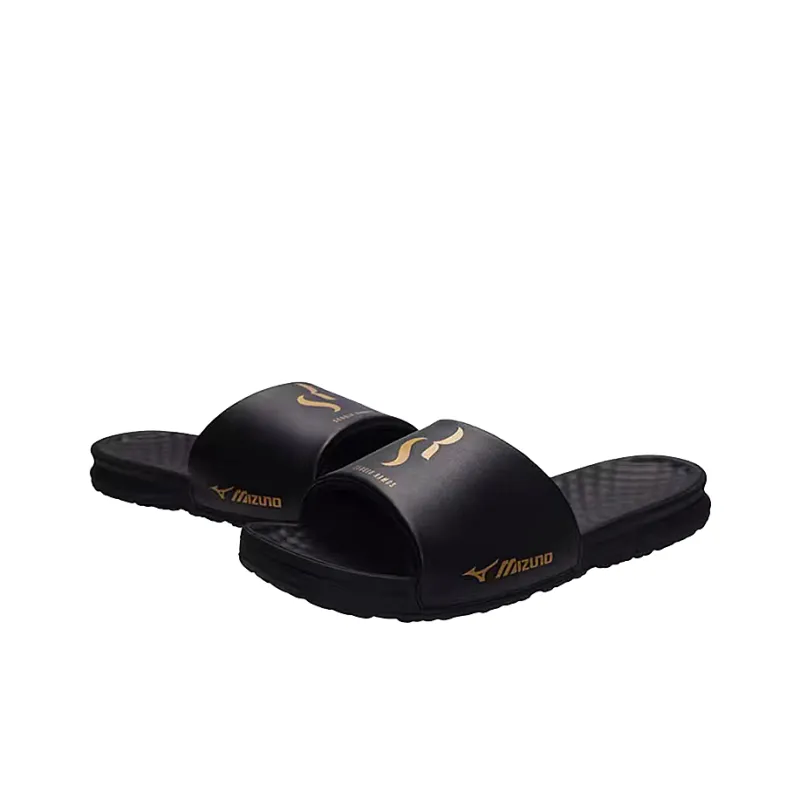 Mizuno Alpha SR4 Slide Slippers Unisex Black Gold-2