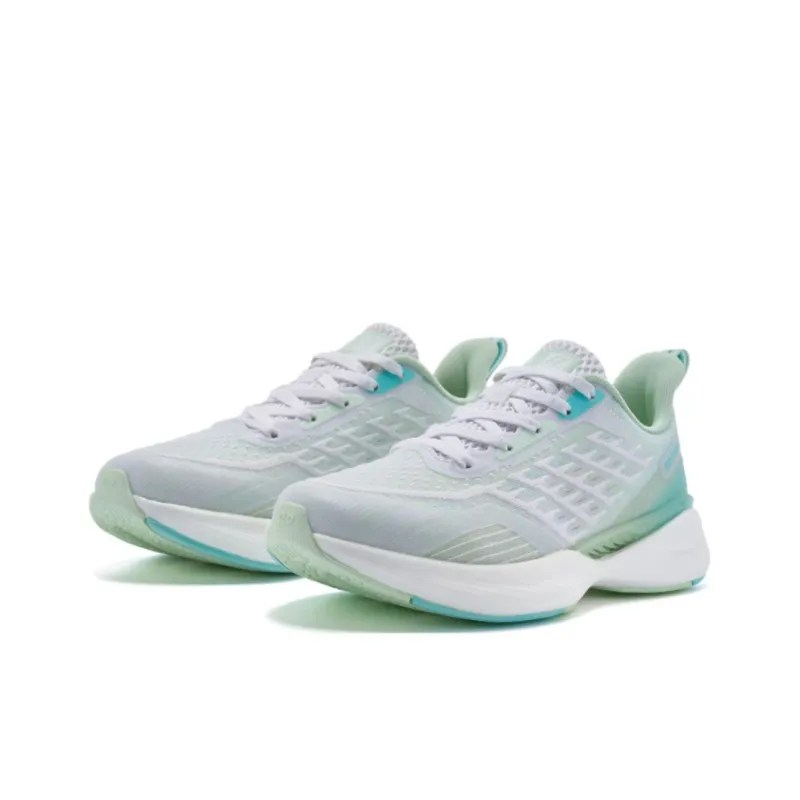 QIAODAN Popularity 11 Durable Breathable Low-Top Running Shoes Women's Lime Green Tranquil Blue-2