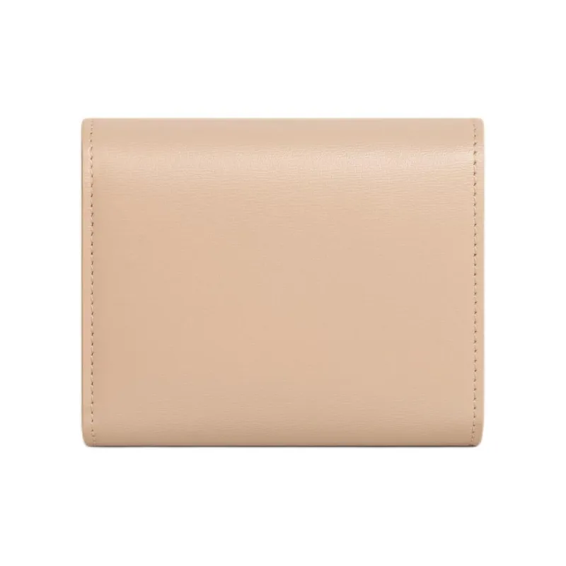 CELINE Triomphe Shiny Calfskin Wallet Small Size Women's Beige-2