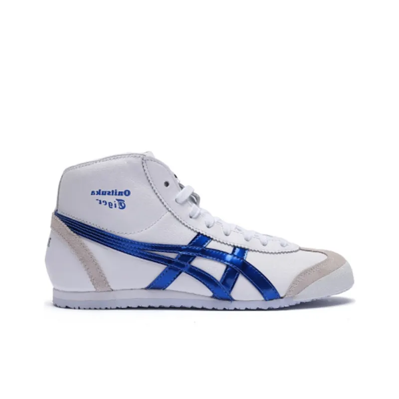 Onitsuka Tiger Mexico Mid Runner Wear resistant And Lightweight High Top Casual Running Shoes Unisex White Blue-1