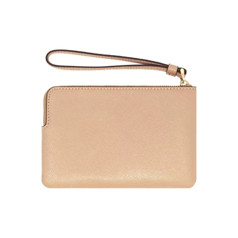 COACH Corner Zip Leather Wrist Bag, Coin Purse, Pochette, Clutch Women's Milk Tea-3