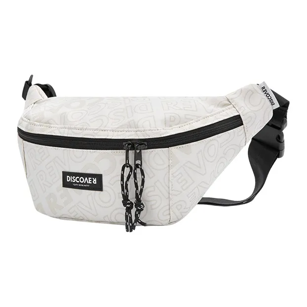 SEM/R Polyester Crescent Bag Asymmetrical Shoulder Bag Shoulder Bag Sling Bag Small Size Unisex Ecru/Black-8