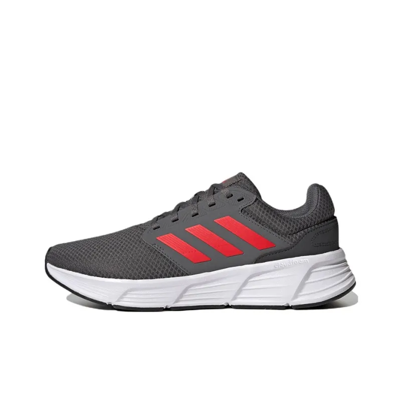 Adidas Galaxy 6 Cushioned Anti-Slip Wear-Resistant Breathable Lightweight Low-Top Running Shoes Men's Gray Red-0