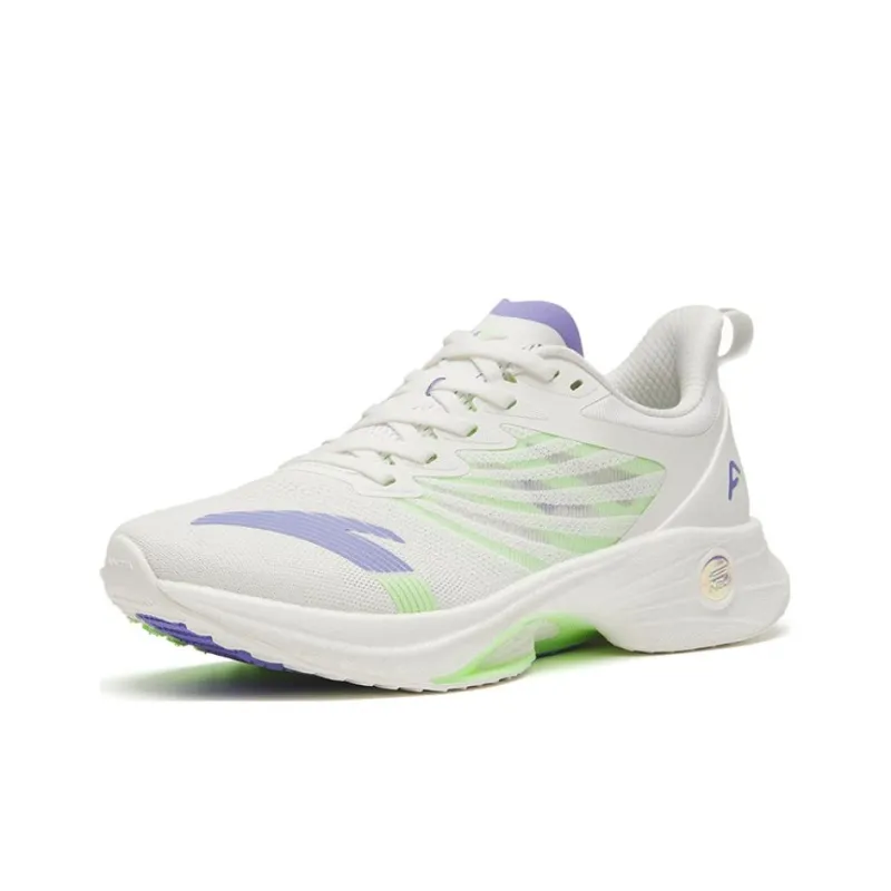 Anta MACH 3.0 Cushioning Abrasion Resistant Lightweight Low Top Running Shoes Women's White Purple Green-1