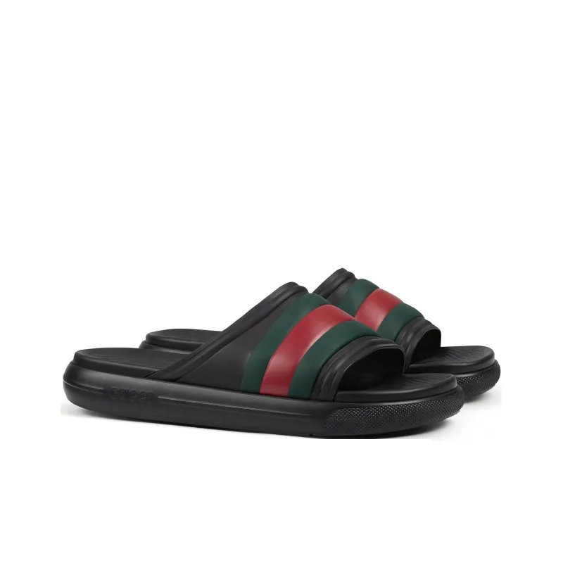 GUCCI Web Slide Sandal 'Black Green Red'-2