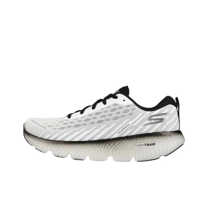 Skechers GO Run Max Road 5 Cushioned Wear-Resistant Breathable Low-Top Running Shoes Men's White Black-0