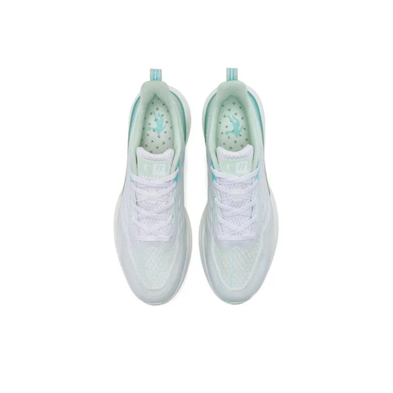 QIAODAN Popularity 11 Durable Breathable Low-Top Running Shoes Women's Lime Green Tranquil Blue-3