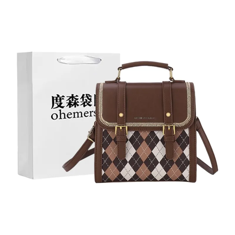 Dusen Kangaroo PU Backpack Small Backpack Shoulder Bag Crossbody Bag Handbag Medium Size Women's Ecru/Black/Pink/Coffee-26
