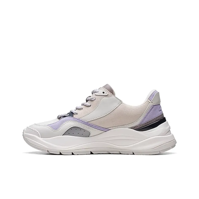 Clarks Lightweight Series Wear Resistant Slip Resistant Low Top Casual Shoes Women's White Purple-0