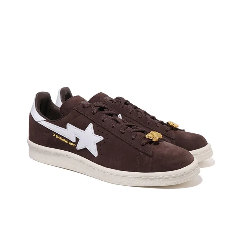Adidas Originals x A BATHING APE Campus 80S Wear-Resistant Low-Top Skateboard Shoes Women's Coffee-3