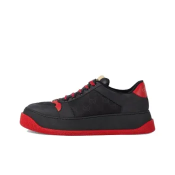 GUCCI Screener Distressed Shoes Cushioning Low Top Skateboard Shoes Men's Black Red