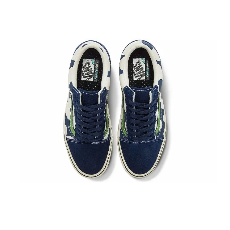 Vans Old Skool Casual Skate Shoes Unisex Blue White Flower Printing 'Blue White Green'-2