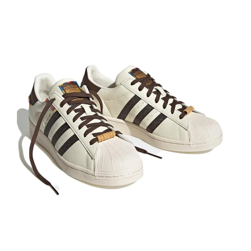 Adidas Originals Superstar Skateboard Shoes Unisex Low Top Ecru/Brown-2