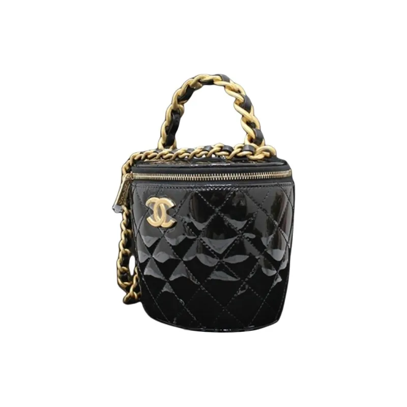 CHANEL Patent Leather Bucket Bag, Handbag, Shoulder Bag, Crossbody Bag Women's Black-2