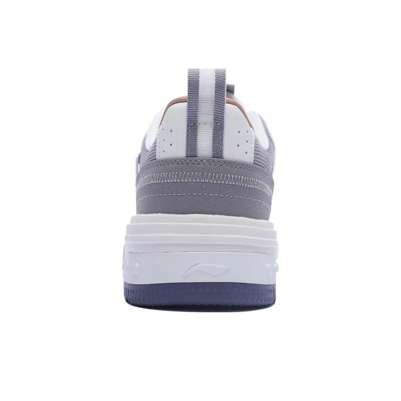LiNing Slip Resistant Quick Dry Abrasion Resistant Height Increasing Low Top Skateboard Shoes Men's White Gray-4