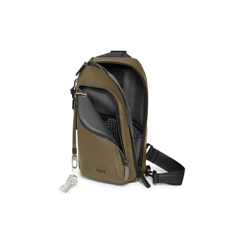 TUMI Leather Sling Bag Men's Olive Green-3