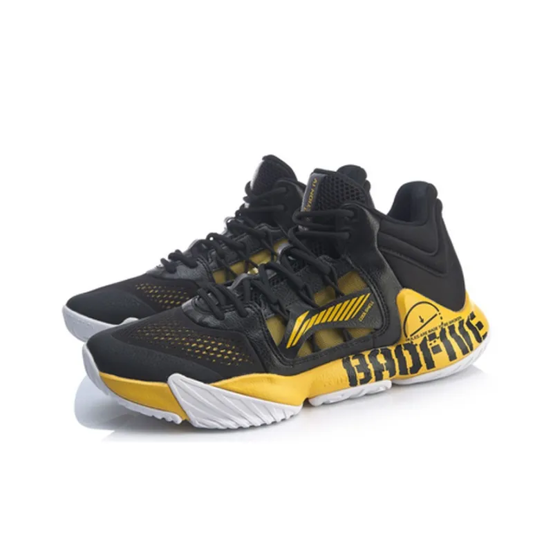 LiNing Stormy Wind Durable Breathable Mid Top Basketball Shoes Black Yellow-2