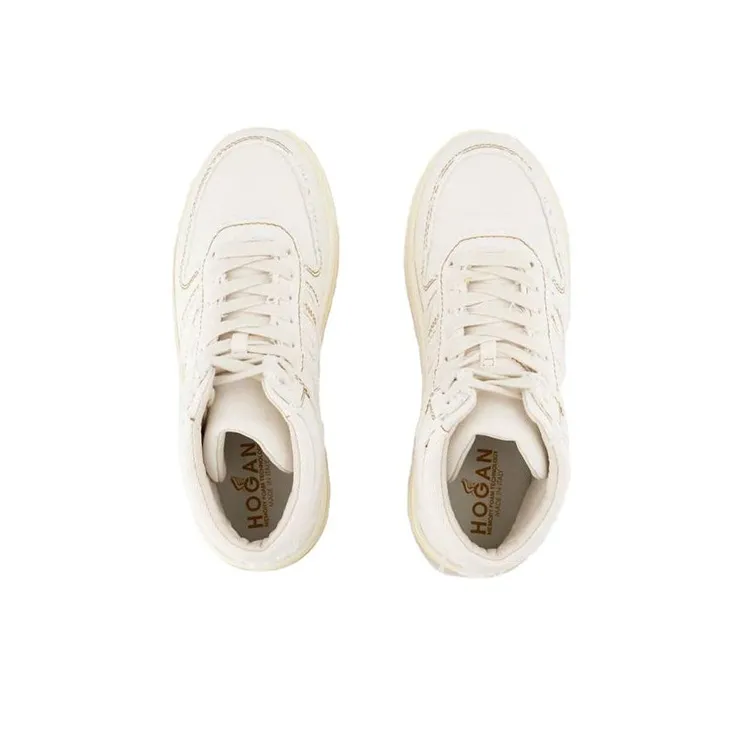 HOGAN H630 Mid Top Skateboard Shoes Women's Beige-3