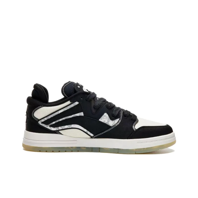 LIXIAOLONG x LiNing Wave Pro Anti Slip Wear Resistant Low Top Skateboard Shoes Men's Black White-1