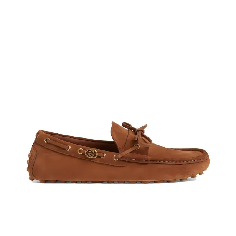 GUCCI Interlocking Gommino Loafers Men's Brown-1